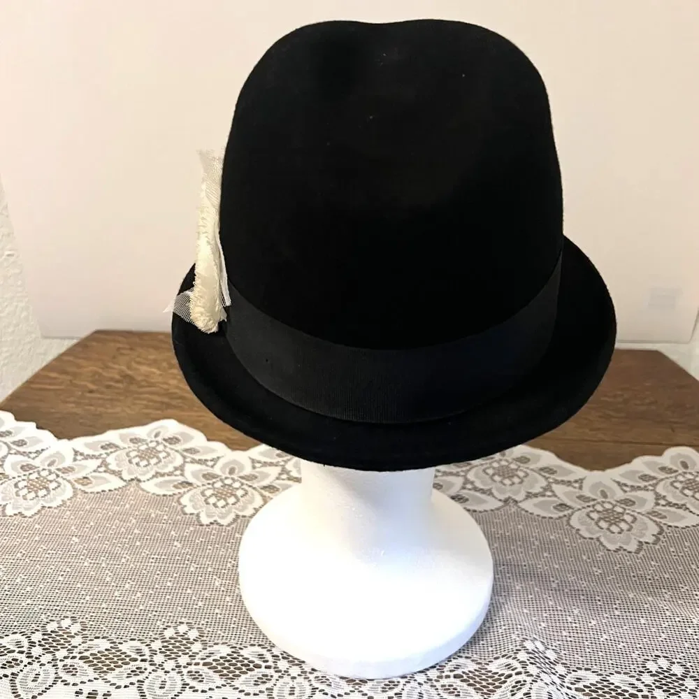 San Diego Hat Co Womens Black Felt Fedora Hat Rosette Accent One Size
